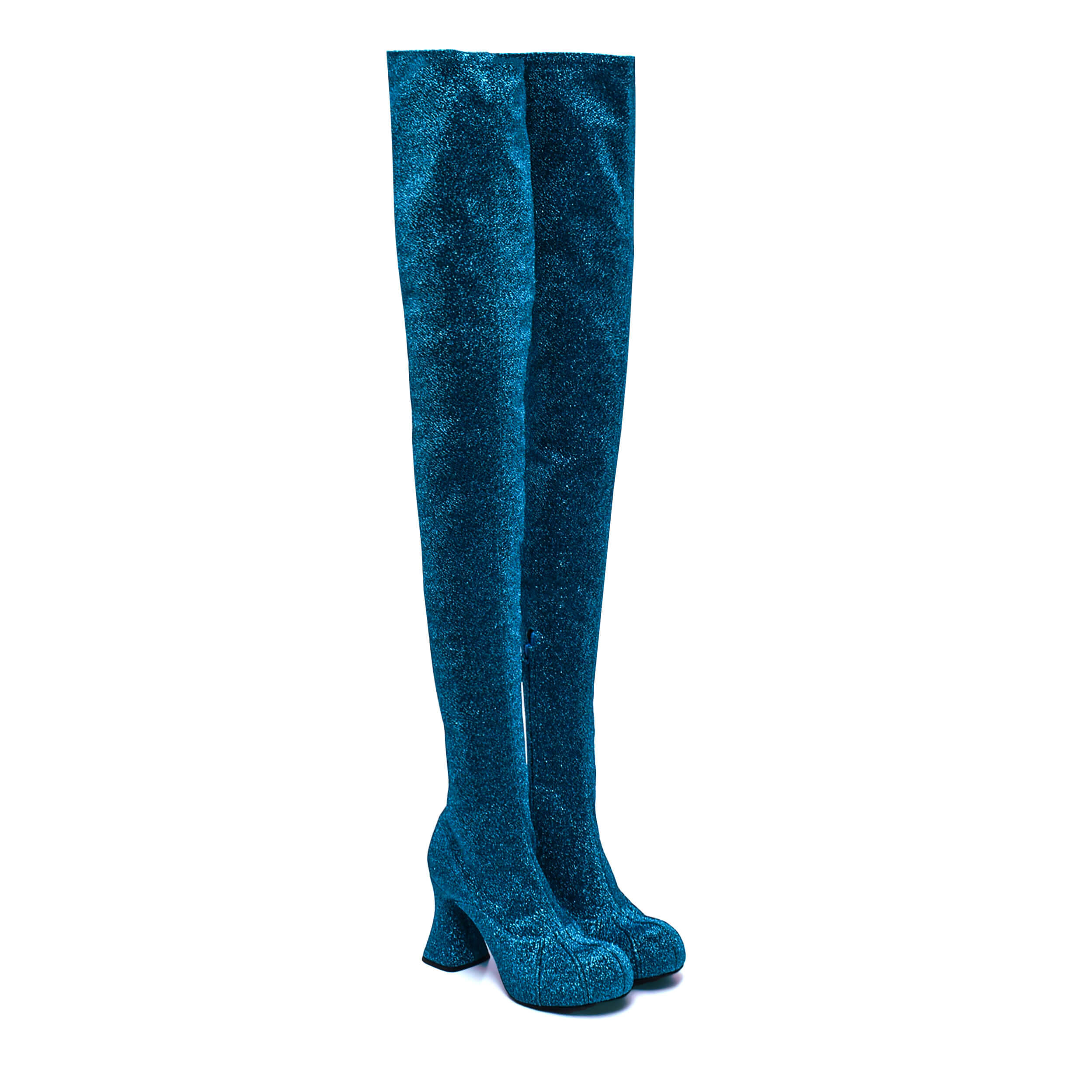 Stella McCartney - Turquoise Groove Glitter Thigh High Stretch Boots / 38